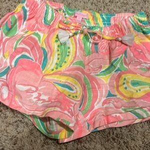 Lilly Pulitzer Small Shorts Linen pink green yellow Great Condition